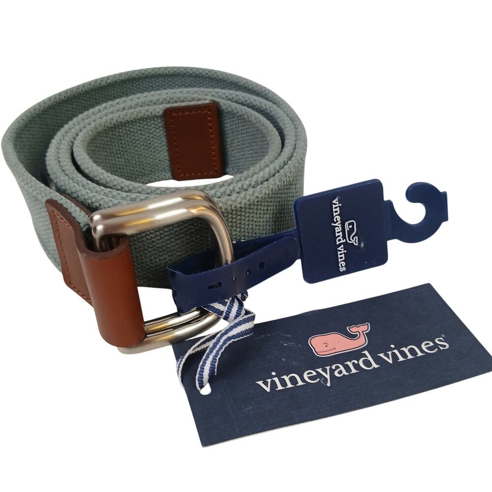 Vineyard Vines Men's SZ M Island Canvas D-Ring Belt In Gray Harbor NWT